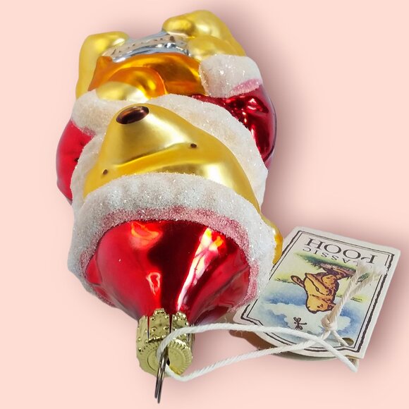 Vtg 1997 Disney Winnie the Pooh Mercury Glass Ornament Santa Suit Hunny Pot main image 1